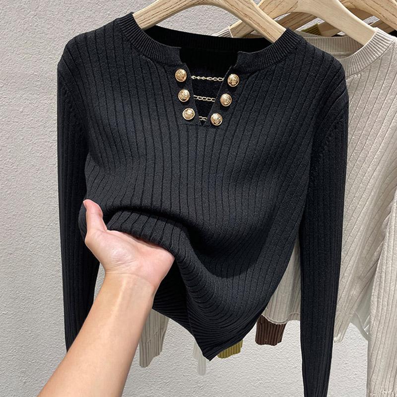 Women Sweaters Pullovers 2025 Autumn Winter Long Sleeve O-Neck Black Knitted Sweater Women Tops Pullover JJ98