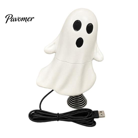 Portable Decorative Figurine Cute Ghost Night Light with Spring Base, USB Powered Mini Spooky Halloween Dynamic Ornament Tree Topper LED for