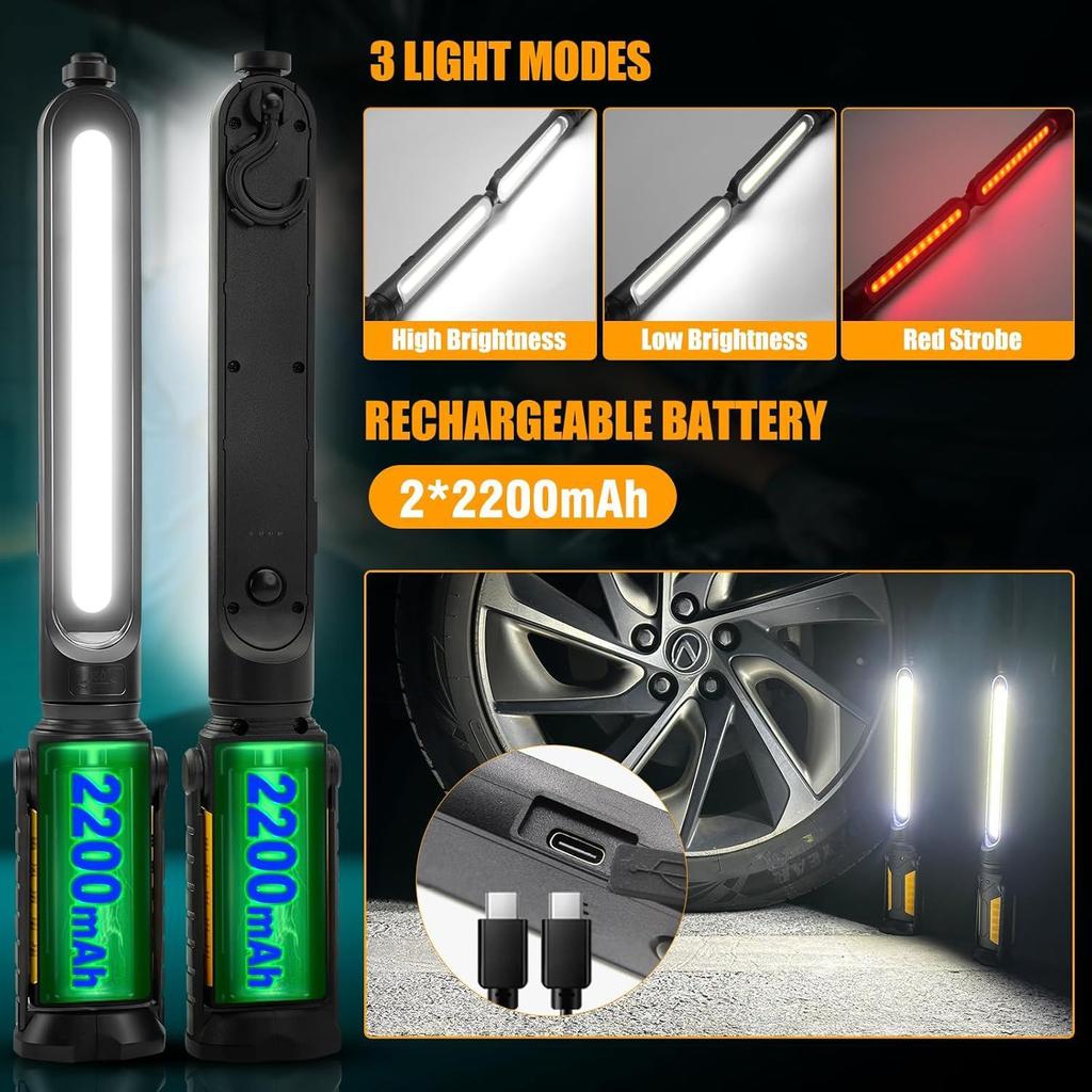 1400LM LED Mechanic LED Work Light Magnetic Base Rotary Folding Work Light Bar High Light 4400mAh Rechargeable