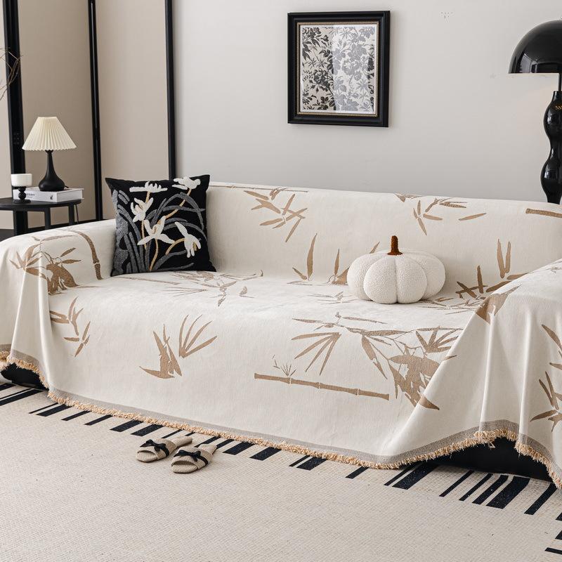 

Двустороннее диванное полотенце из синели в древнем китайском стиле, высококачественное светлое роскошное свежее бамбуковое полотенце с полным покрытием, ткань для полотенец в новом китайском стиле 180*130cm