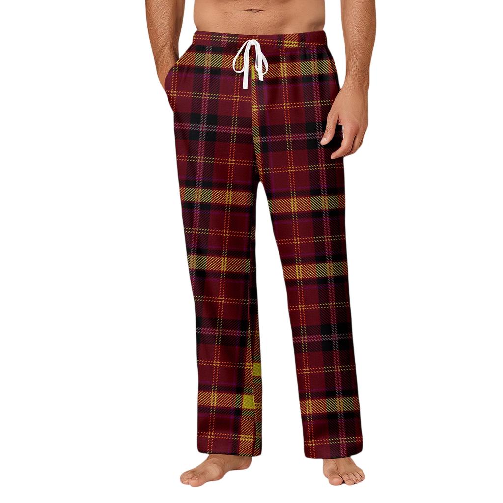 Men's Drawstring Pocket Casual Pants Plaid Stripe Print Pocket Casual Pants Home Pajama Pants