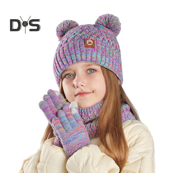 

Детская зимняя шапка, перчатки, шарф, комплект для холодной погоды, вязаная шапка с помпоном, флисовая подкладка, утеплитель для шеи, варежки, комплект для девочек и мальчиков в возрасте от 4 до 10 лет, для активного отдыха разноцветный