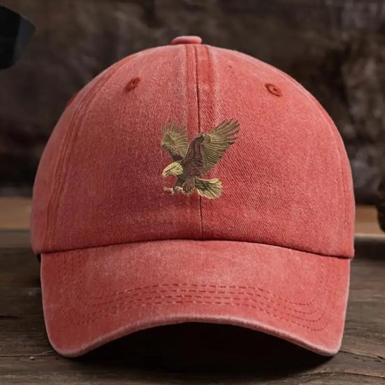 Embroidery Eagle Pattern Baseball Hat, Adjustable Back Buckle Retro Distressed Style Baseball Cap, Washed Cotton Fabric Outdoor Sunshade Cap