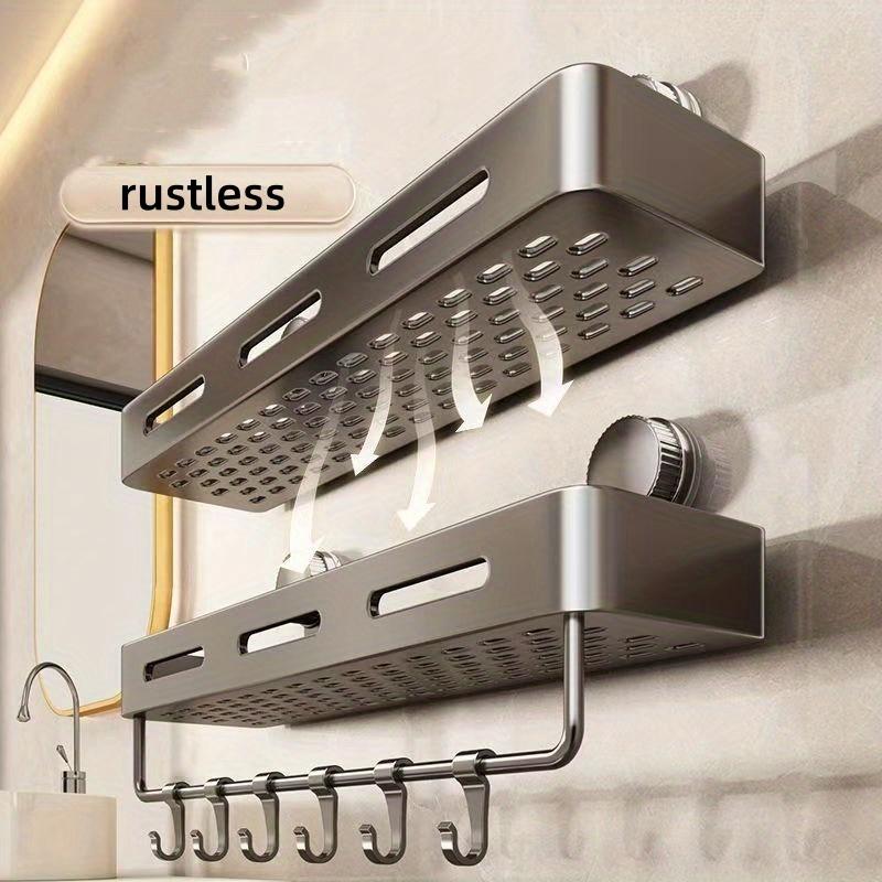 Organizator de duș cu ventuze simplu de instalat - Plastic rezistent la rugină pentru sarcini grele, raft plutitor de perete cu adeziv puternic, pentru articole de toaletă