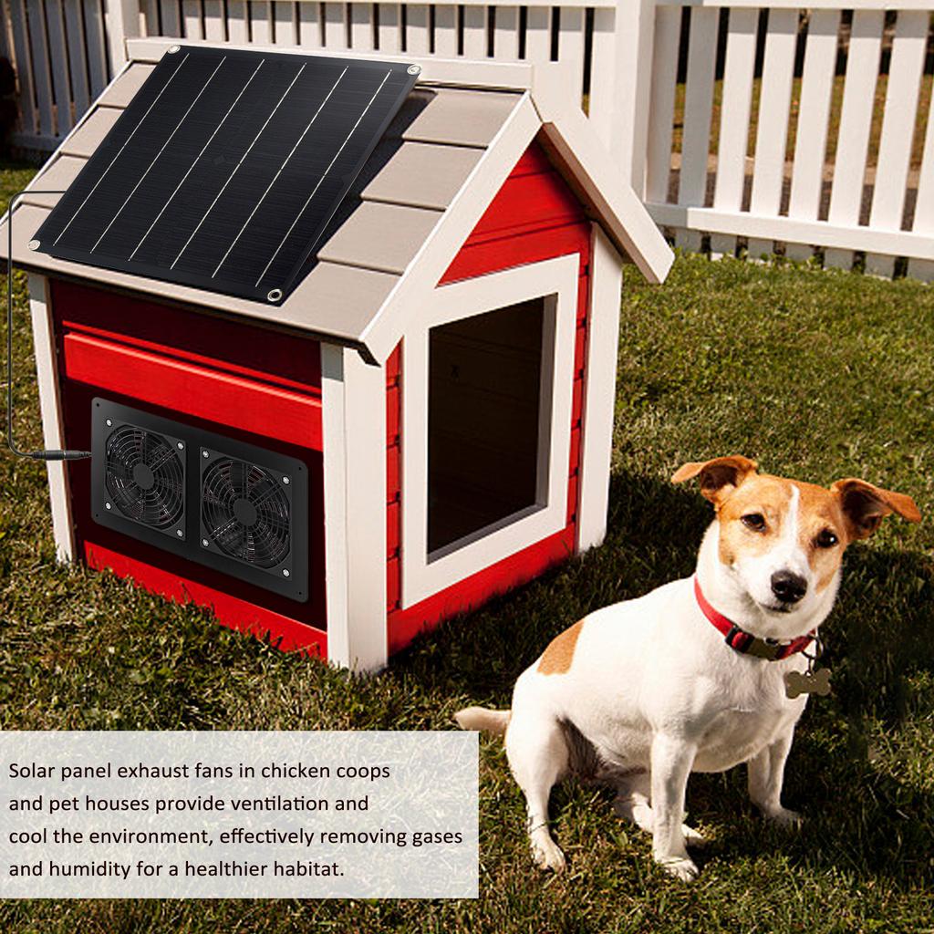 Solar Fan, 20W Solar Panel & Dual Exhaust Fan Kit, Solar Panel Fan Kit for Chicken Coop, Greenhouse, Dog House, Shed, Attic