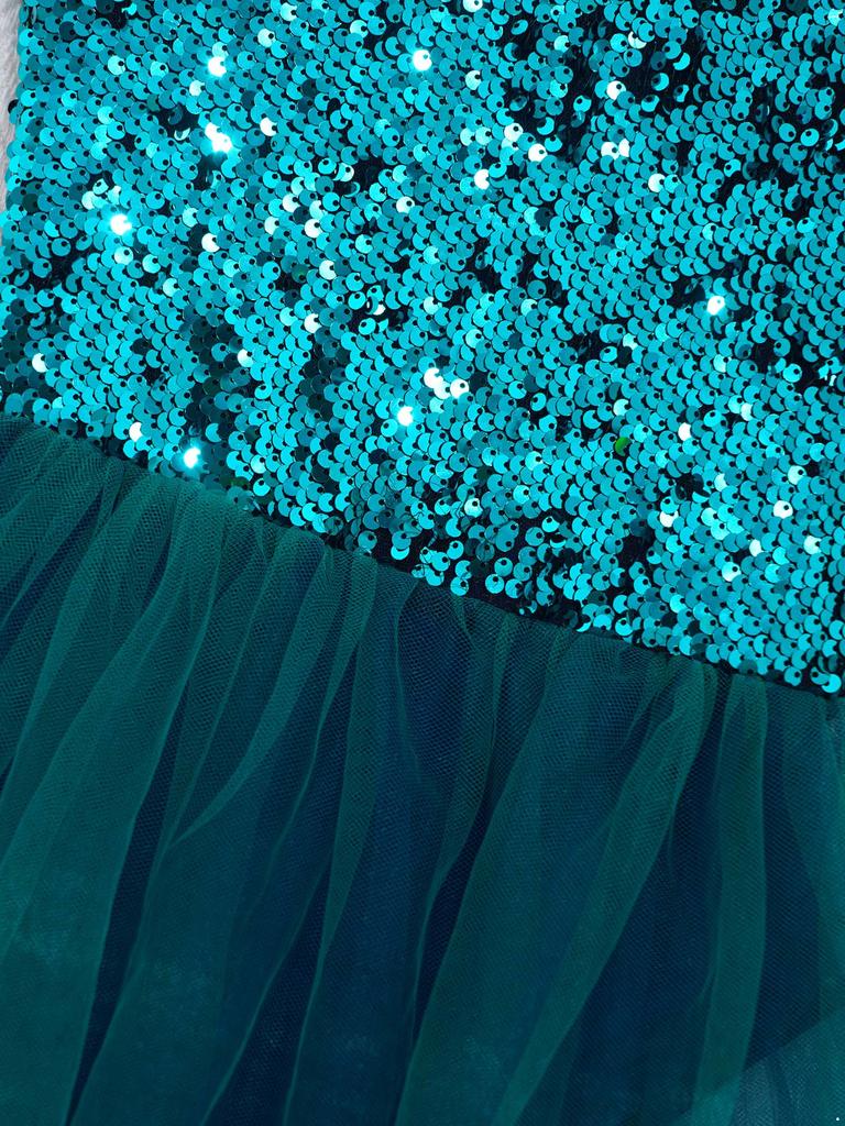 Kids Girls Dance Leotard Dress Ballet Figure Skating Shiny Sequins Bodice Open Back Mesh Tutu Dress Costume