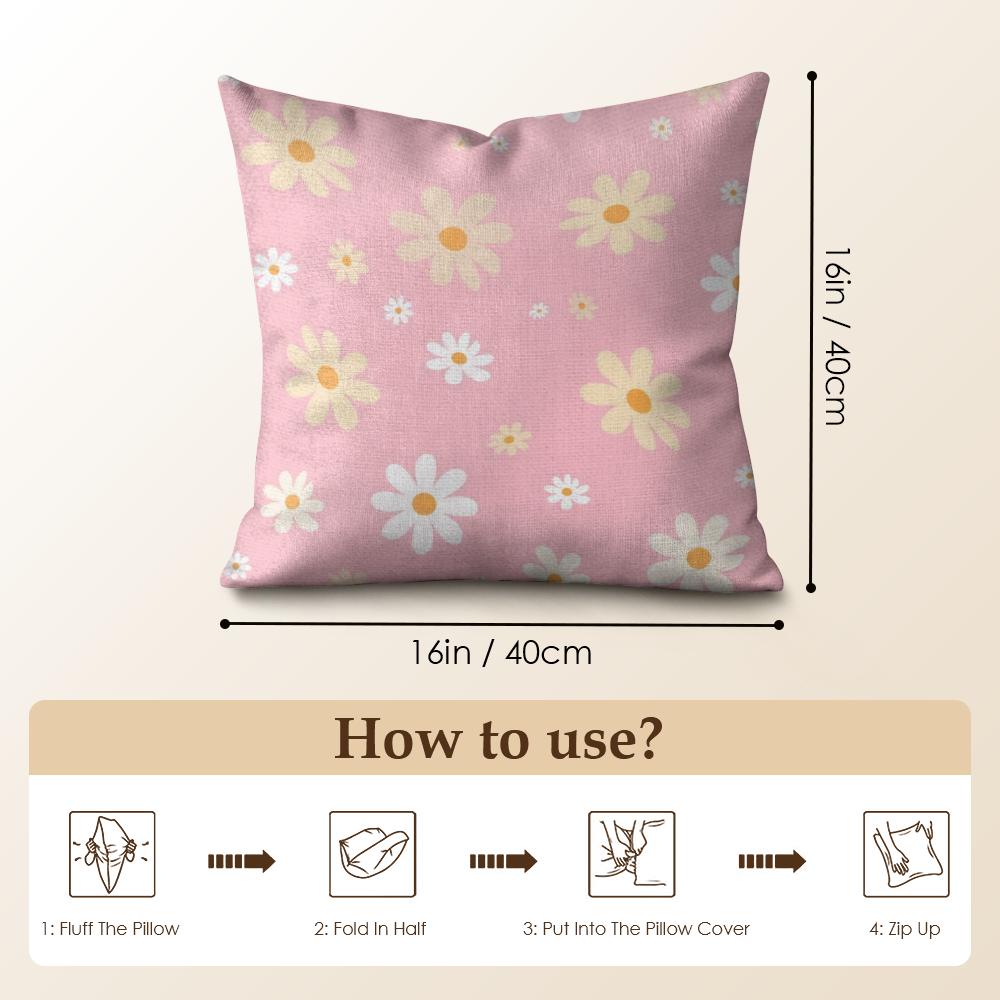 Romantic Daisy Print Spring Cushion Cover Natural Linen Organic Fabric Double-Sided Printing Sofa Home Decor Gift Pillow Case