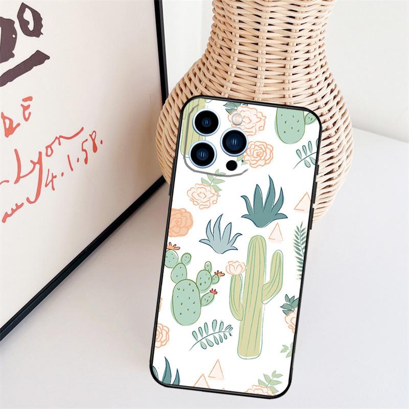 Cactus Pattern Case For iPhone 11 12 13 14 16 15 Pro Max Mini X XS Max XR Plus Cover Coque