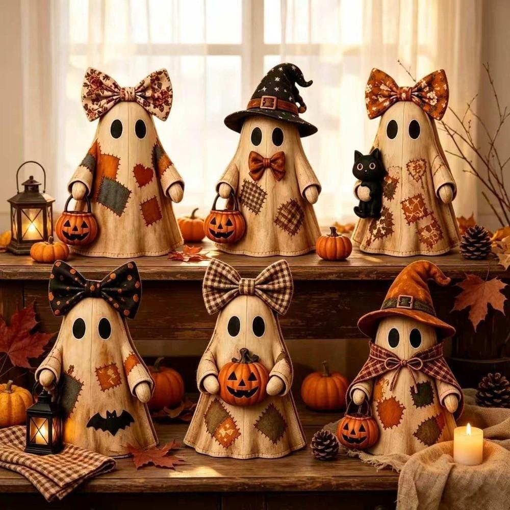 Zweiseitig bedrucktes Holzornament Handgefertigte Geisterfigur Tischdekoration Halloween