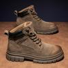 Leisure Walk High Top Shoes Suede Leather Ankle Boots Non-Slip Lace-Up Mens Motorcycle Boots Classic Wear-Resistant Hiking Botas