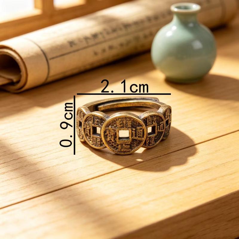 Vintage Five Blessings Copper Money Ring To Attract Wealth Open-Ended Adjustable Ring Vintage Men And Women Accessories