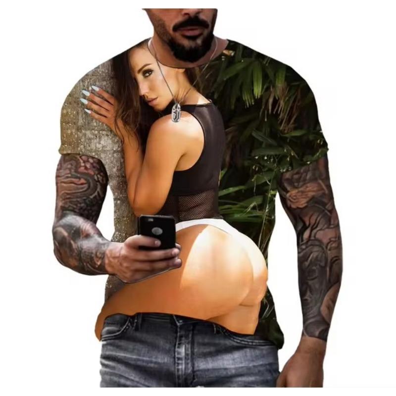 Sommer Kreative Sexy Schönheit 3D Bedrucktes T-Shirt Mode Übergroßes Rundhals-Lässiges Kurzarmhemd Für Herren