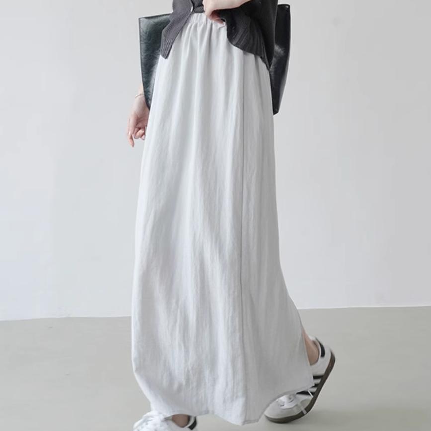 Women's Summer Lazy Style Breathable Cotton-Linen Midi Skirt - Loose Back Slit Straight A-Line Maxi Skirt with Korean Chic
