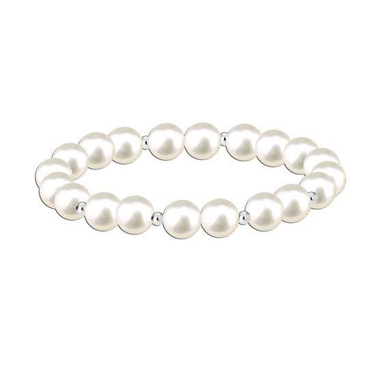LeCalla S925 Sterling Silver Jewelry Pearl Stretch Bracelet for Women and Teen (8 Mm)