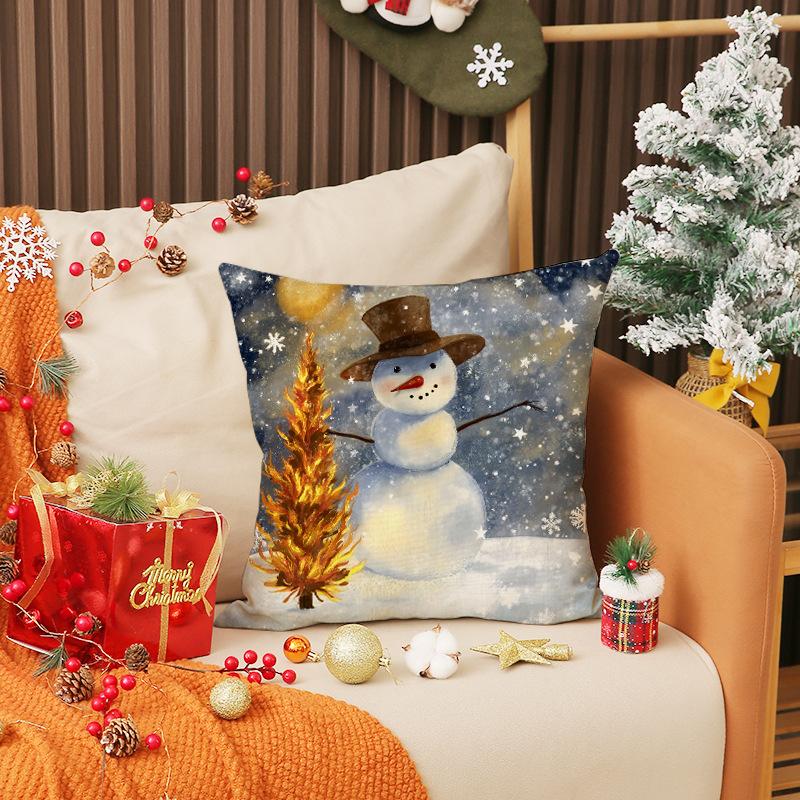 New Christmas Pillow Cover Holiday Decoration Santa Claus Print Cushion Linen Stain-resistant Home Sofa Cushion