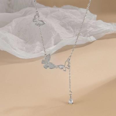 Butterfly Flirting Tassel Butterfly Necklace Simple Light Luxury Niche Design High-end Sensual Collarbone Chain
