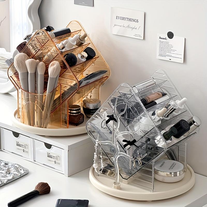 360Degree Rotating Makeup Organizer Transparent Cosmetic Storage Box Brush Holder Jewelry Display Rack Bathroom Organization
