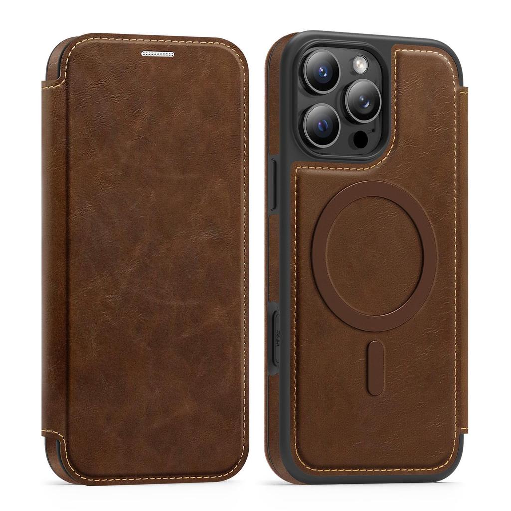 iPhone 16 Leather Flip Case with Magnetic Buckle for Apple 15 Pro Max - Drop Protection Cover