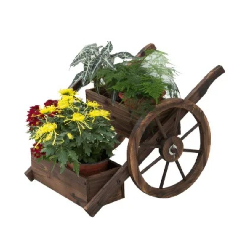 Outdoor Planter Box - Multi-Tiered Wooden Flower Stand, Carbonized Weather-Resistant Garden Decor for Patio & Balcony Planting