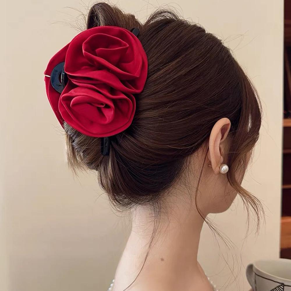 Large Size Hair Claw Fabric Rose French Hair Clip Black Wine Red Festival Hair Accessories Hairpin Fashion Hair Crabs Barrettes