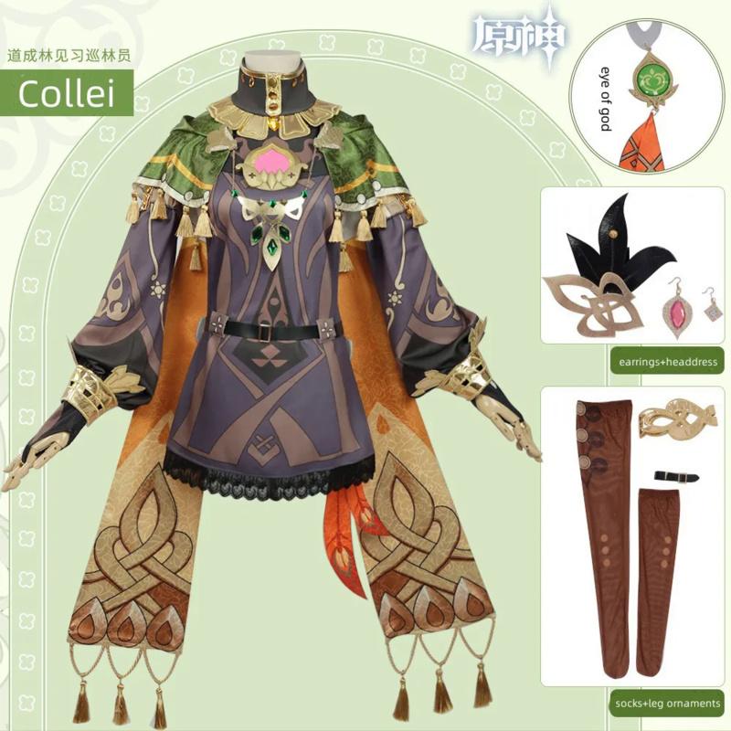 Collei Cosplay Costume Anime Game   Green Wig Sumeru Avidya Forest Gandharva Ville Cute Loli Outfit Hallowen Suit