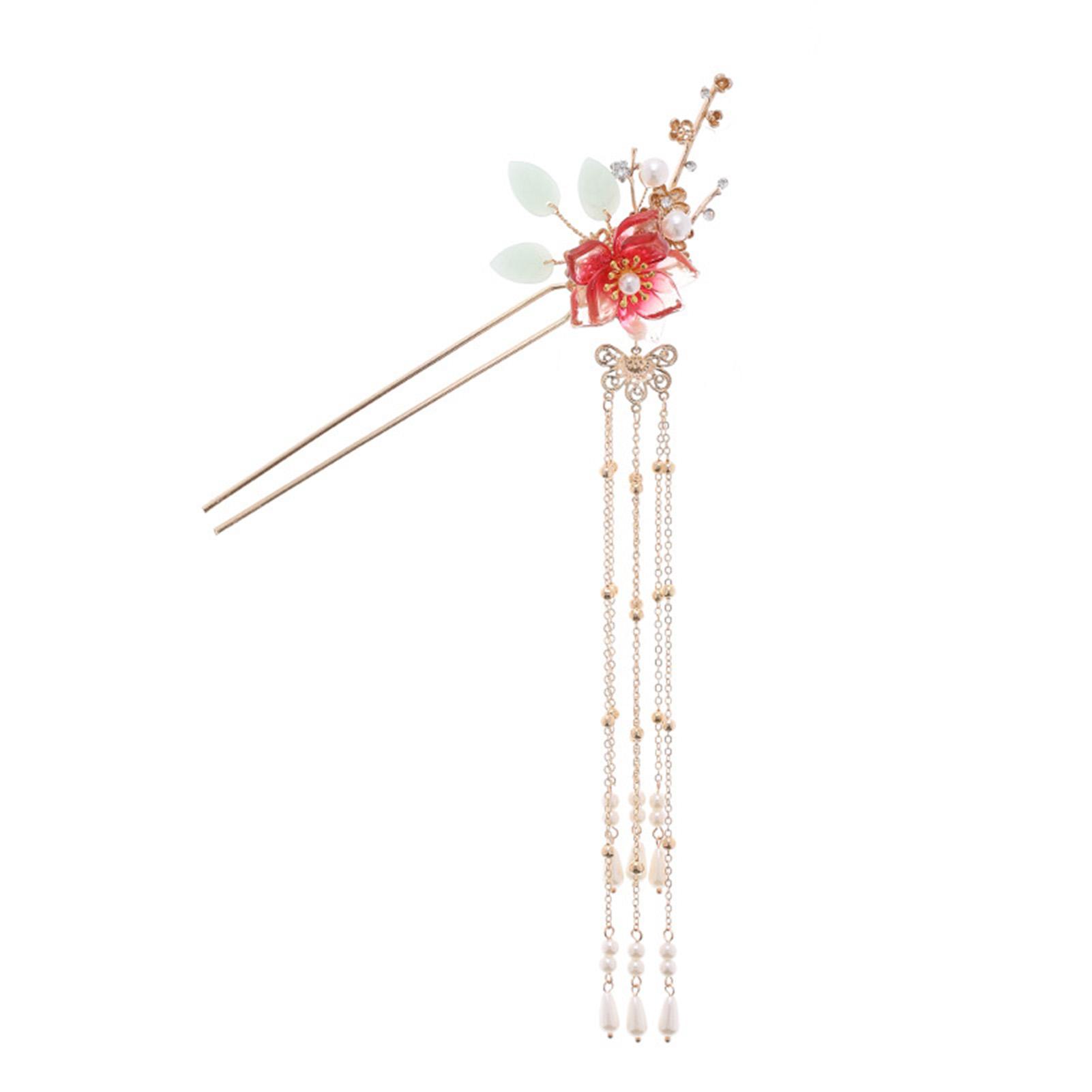 

Retro Tassel Floral Hairpin For Girls Simulated Jade Flower Hair Sticks Noble Chinese Style Hairpin Metal Jewelry Hair Accessory красный