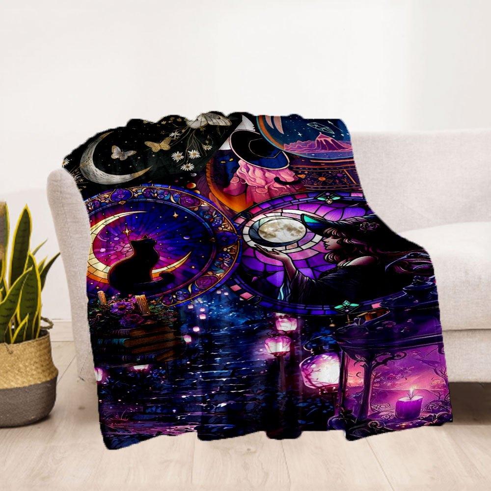 "Witchcraft Wonderland: Enchanted Stained Glass Fantasy"Blanket Flannel Throw Blanket for Sofa, Bed, Travel, Camping, Office