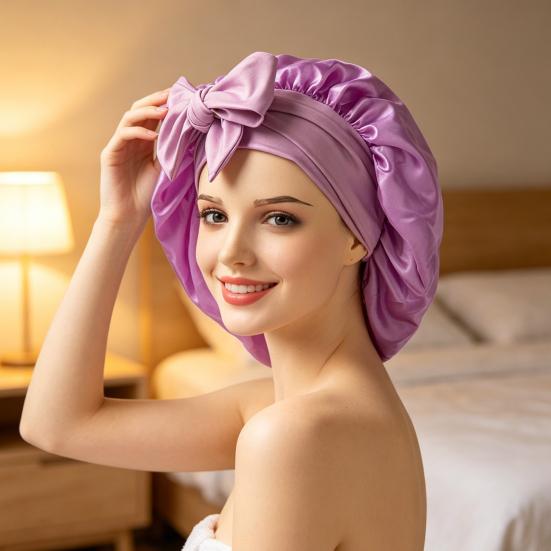 Sleeping Satin Bonnet with Elastic Tie Band Adjustable Large Silk Hair Bonnet Wrap Solid Color Women Braids Long Curly Hair Night Sleep Cap