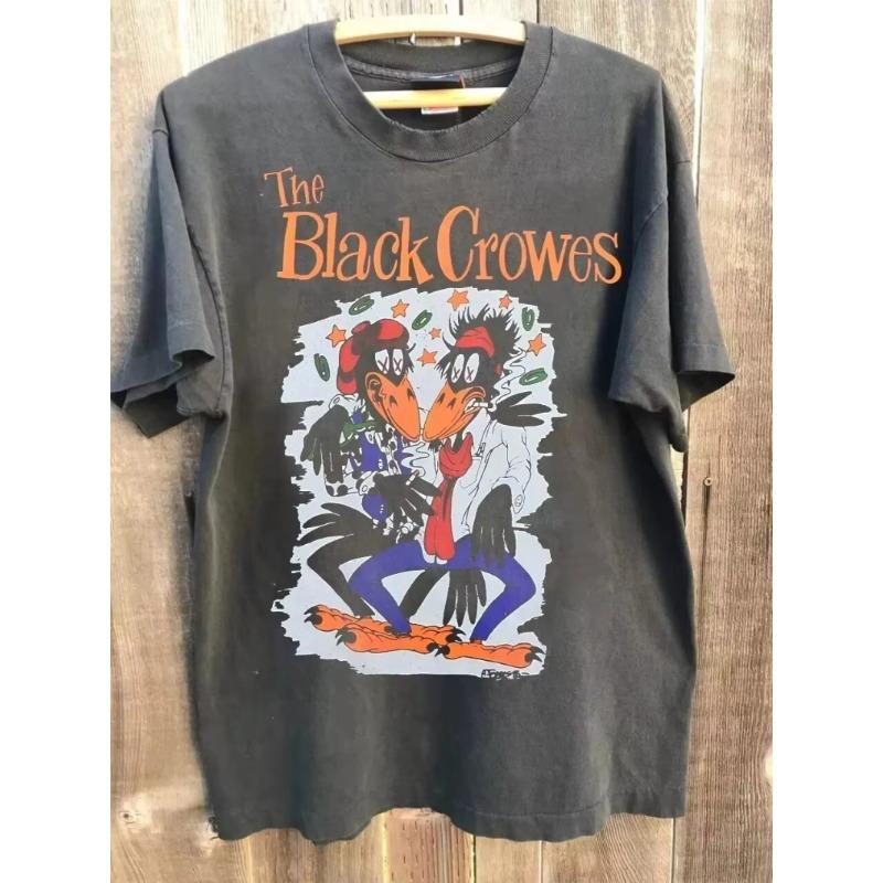 Sommer Lässiges und Atmungsaktives T-Shirt Top Unisex Baumwoll Top Selten 90er Jahre Black Crow Band Retro Chacoal T-Shirt