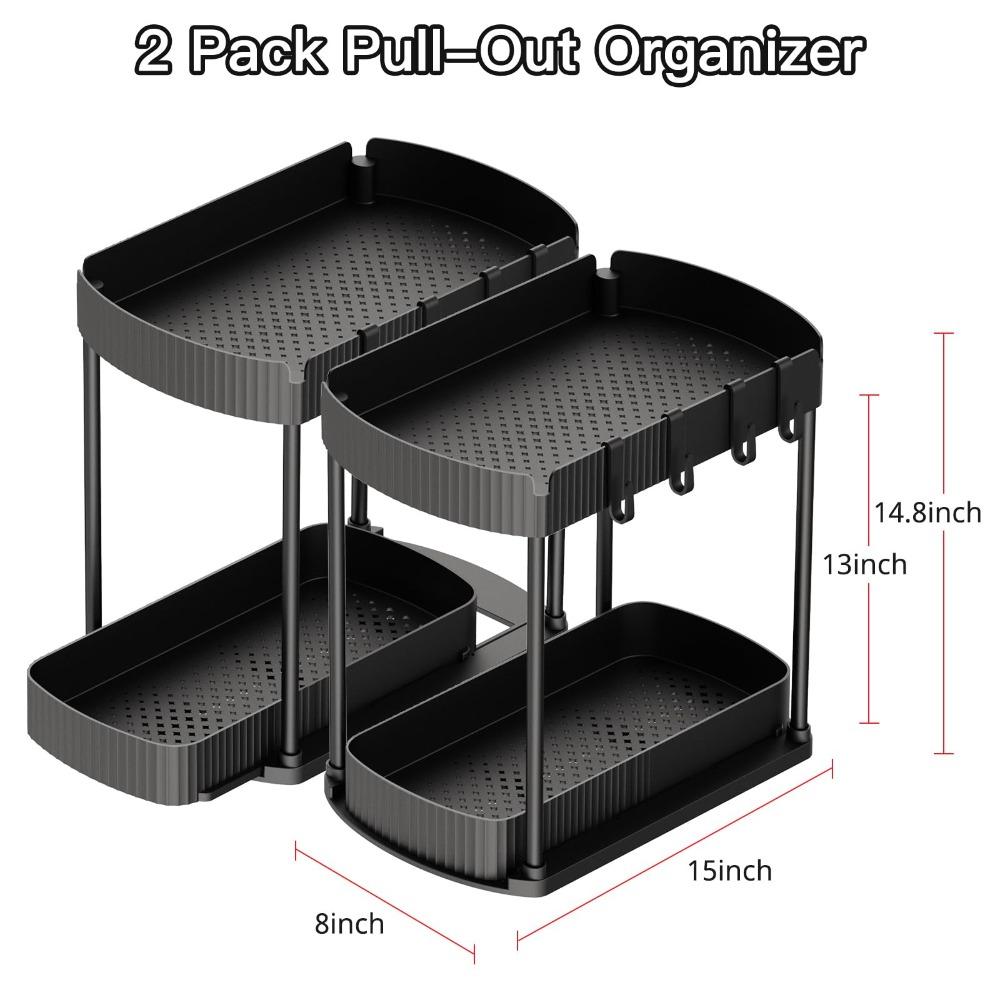 Versatile 2 Tier Under Sink Organizer Pull Out Stable Storage Rack Multi-Purpose Sliding Out Drawers for Bathroom Kitchen