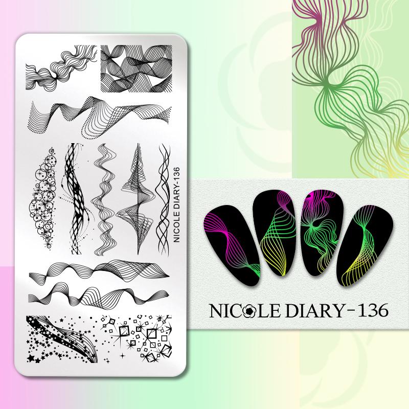 NICOLE DIARY Leopard Flower Nail Stamping Plate Image Transfer Template Geometry Leaf Stainless Steel Stencil Nail Printing Tool