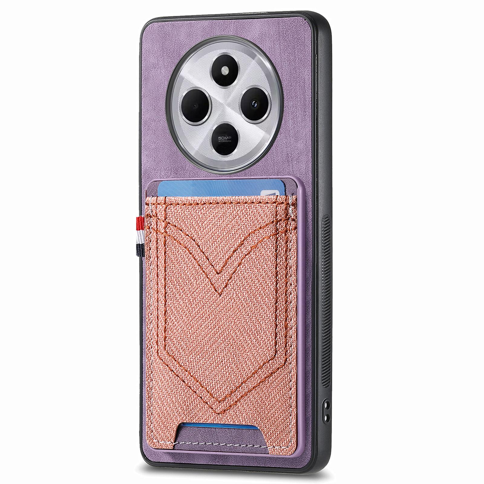

Phone Case For Xiaomi Redmi 14C 4G/14R 5G/Poco C75 4G Retro Jean Cloth Texture Leather Back Cover Card Holder Purple