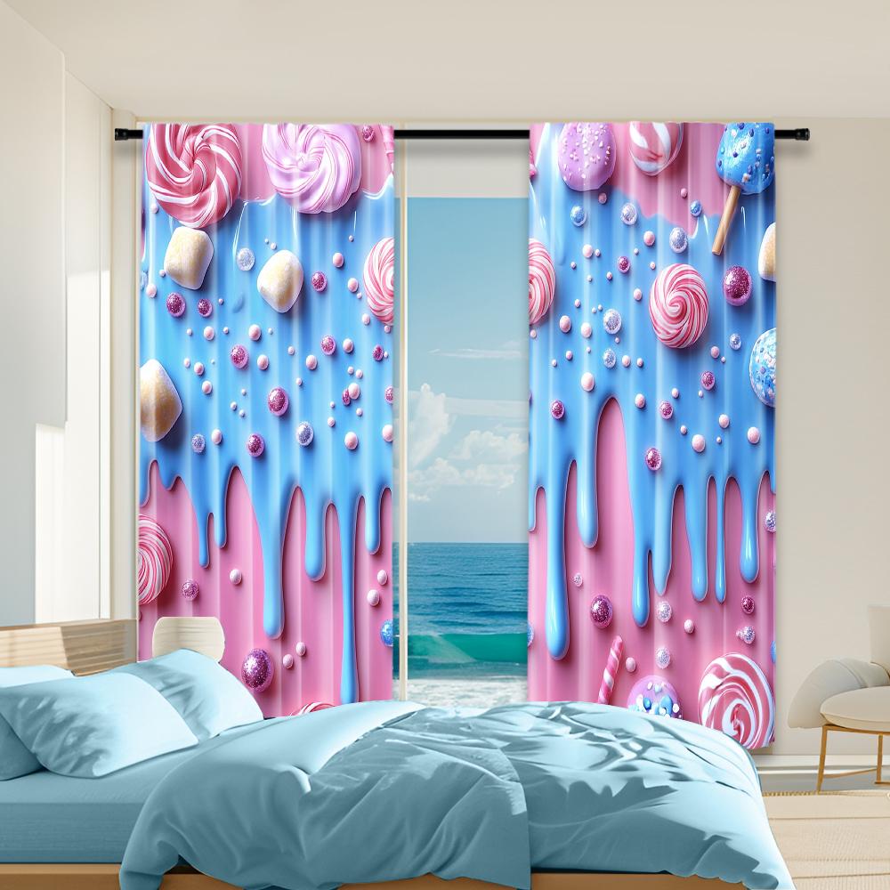 

Set Of 2 Versatile Polyester Transparent Curtains Home Decoration Sweet Candy Use Bedrooms Living Rooms Curtain Ideal For Great Room W100*H70(CM)-Grommet top&2PCS