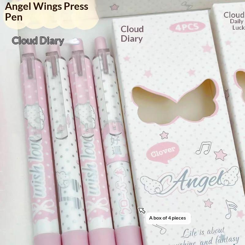 Angel Wings Press Pen High Value Korean Ins Aesthetic Quick Drying Black ST Tip Gel Pen for Portable Carry Outdoor Writing Use