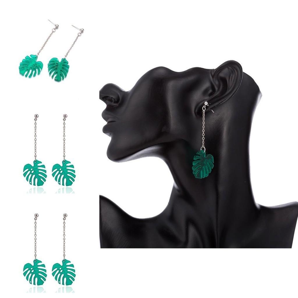 Stylish Oversized Green Leaf Earrings Trendy Minimalist Jewelry For Women