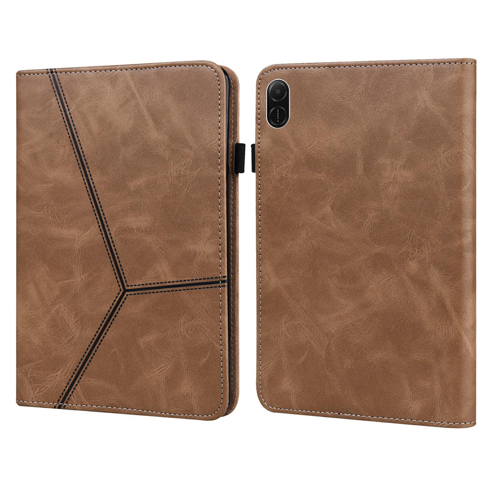 

For Honor Pad X8a Case Line Imprinted PU Leather Card Holder Tablet Stand Cover Brown