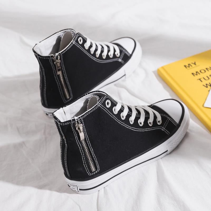 

Spring new high-top canvas shoes women s inner height increase side zipper board shoes platform uzzang versatile board shoes women 39 чорний