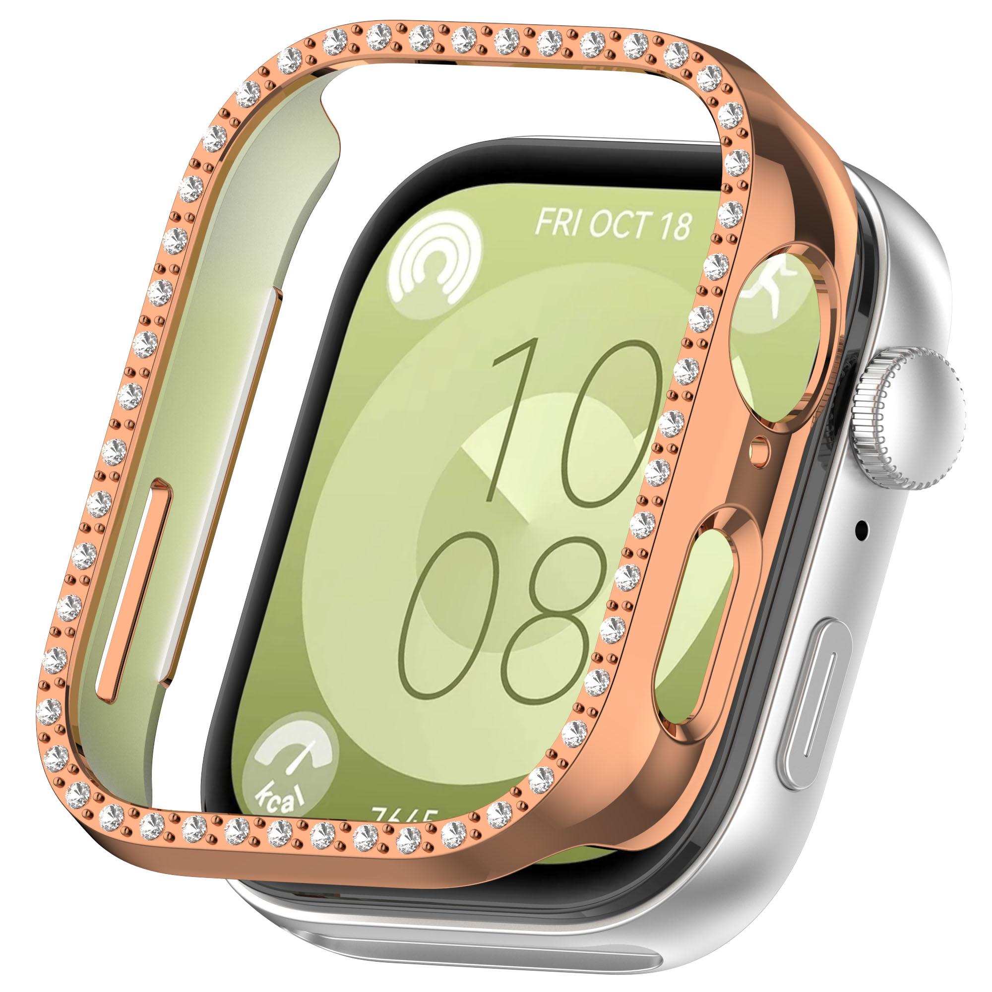 For Huawei Watch Fit 3 Watch Case Diamond Decor Half Coverage Hollow PC Watch Protective Cover B