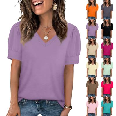 Women's Fashion Casual V, Neck Short Sleeve Color Shirt Women's Up Tops