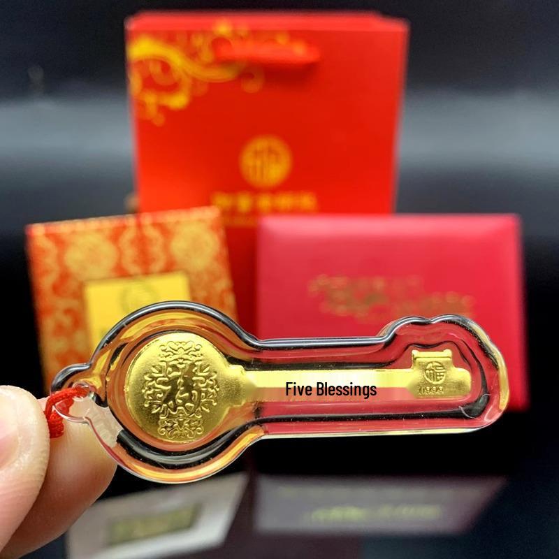 Crystal Wealth Golden Key Pendant: Five Blessings Red Gift Event