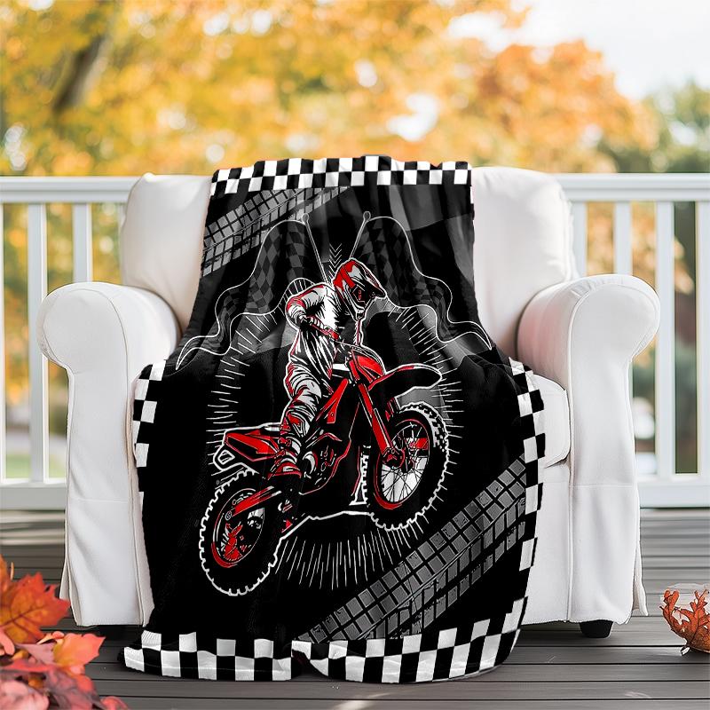 Coperta a Tema Stampata con Motivi di Moto da Fuoristrada - Perfetta per Divano, Letto, Viaggi e Uso Esterno | Lavabile in Lavatrice, Accogliente e Resistente.