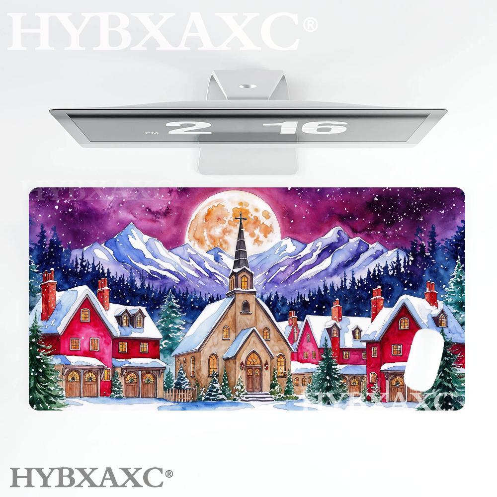 HYBXAXC Christmas Town Full Moon Mouse Pad Desk Mat Stitched Edge NonSlip pads office rug Mouse carpet Festival decorative pad 400X800X2MM