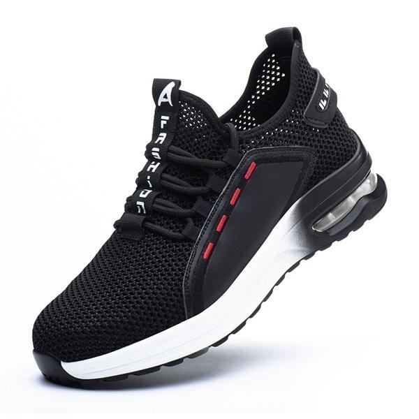 

Новые мужские сетчатые легкие дышащие кроссовки с автоматической усадкой на шнуровке, мужская прогулочная рабочая безопасная походная обувь 48 белый/чёрный