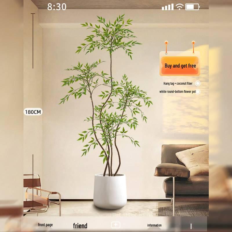 Large Indoor Potted Nandina Domestica Faux Plant - Luxury Green Décor for Living Room