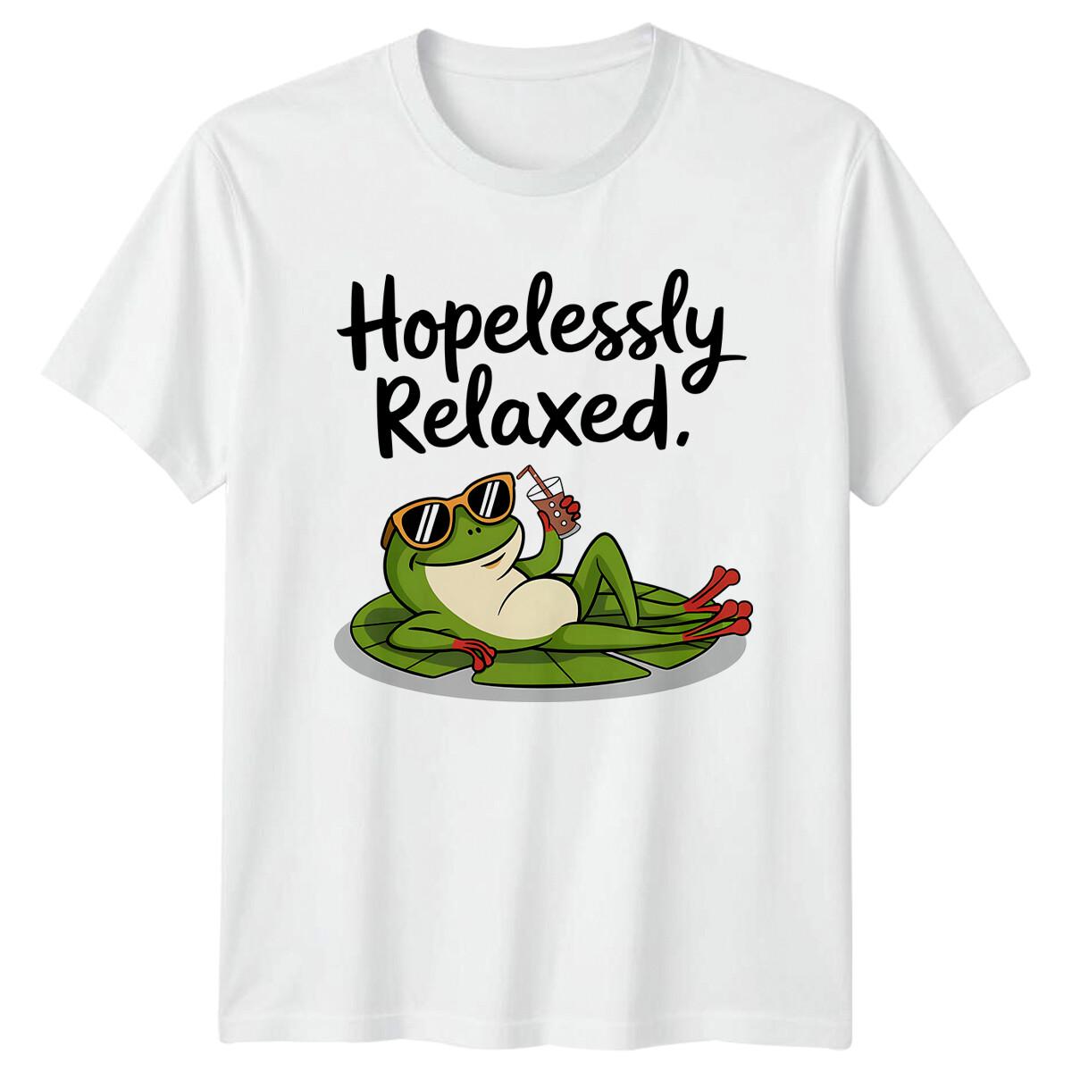 Hopelessly Relaxed Frog With Shades Lounging Funny Animal Pun T-Shirt L