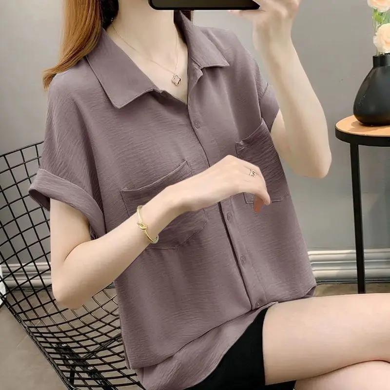 Womens White Lapel Loose Casual Shirt Soft Breathable Daily Wear