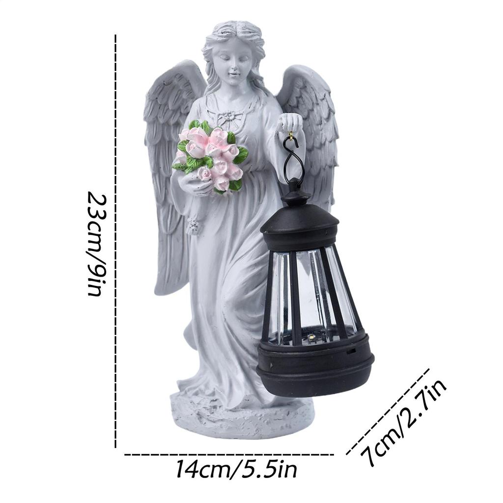 Solar Angels for Cemetery Resin Outdoor Charming Sculpture Decorative Memorial Flower Angel Statue for Patio Porch Front Yard