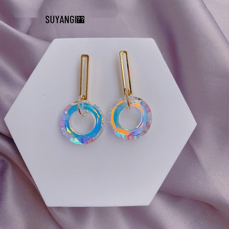 Spring Summer Crystal Gradient Hoop Earrings: Women's Fashion Iridescent Dangle Earrings