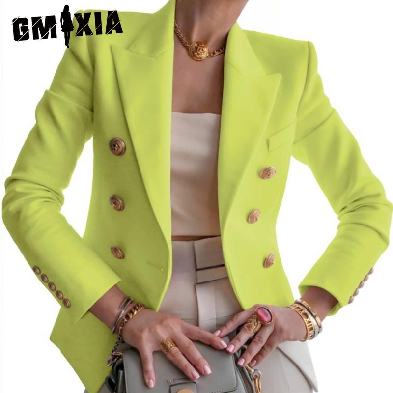 GMXIA Women's Vintage Casual Lattice Print Autumn Winter Long Sleeve POLO Neck Jackets & Coats