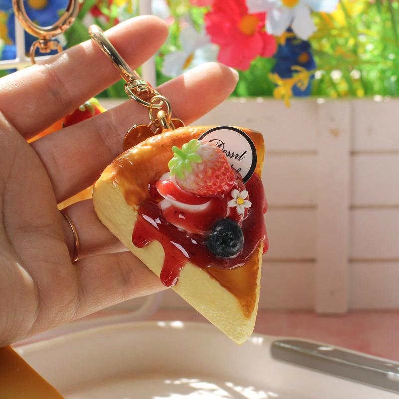 Adorable Realistic Triangular Pizza Fruit Cake Bag Pendant Lifelike Food Design Car Hanging Decoration for Keychain Bag Gift